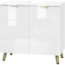EUGAD Waschbeckenunterschrank, Unterschrank, Waschtischunterschrank, Badezimmerschrank, Badschrank, weiß Hochglanz, mit 2 Türen, Beinen, verstellbare Ablage, freistehend, 60x60x30 cm