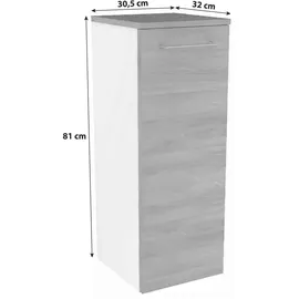 Fackelmann Lima Midischrank 30,5 x 81 x 32 cm Weiß matt/Esche Glas/Metall/MDF/Massivholz