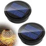 KBIBCK 2 Stück Solarleuchten Ersatzteile, 8cm Solar Ersatzdeckel mit LED Warmweiß, 600mAh/2V, IP54, Lichtsteuerung, ersatz solarmodul für gartenleuchte für Außen Garten Laterne Gartendeko