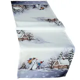 Raebel OHG Tischläufer mit Druckmotiv Kinder mit Schneemann bunt Weihnachten Winter (40 x 140 cm)