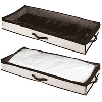 mDesign 2er-Set Unterbettkommode – Bettkasten mit durchsichtigem Deckel für Kleidung, Bettwäsche oder Schuhe – Wäschesortierer für staubfreie Aufbewahrung unter dem Bett – cremefarben und dunkelbraun
