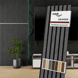 HEXIM Akustikpaneele 2 Stück 140x30cm Holz Grande - Wandpaneele Platten Lamellen Holzpaneele Echtholzfurnier 21mm Filz Schalldämmung MDF Grau (0,84m2 Grey Ash)