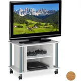 Relaxdays TV Tisch mit Rollen, 2 Fächer, Fernseher Ablage, Fahrbarer Fernsehtisch, HxBxT: 45 x 60 x 40 cm, weiß-silber