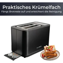 Klamer Toaster, Toaster mit Brötchenaufsatz, hochwertiger 2 Scheiben-Toaster, 6 Bräunungsgrade, Touch Display, mit Krümelschublade, Matt Schwarz