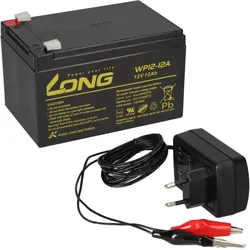 Bleiakku 12V 12Ah + Ladegerät 1A kompatibel 13Ah, 14Ah. 15Ah AGM Bleigel
