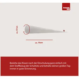 POWER INN Schultütenkissen ca. 70 cm | Weiß mit schwarzen Buchstaben | Klassisch | Zuckertüten Innenkissen