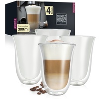 Moritz & Moritz Barista Latte Macchiato Gläser Doppelwandig 4 x 300 ml – Doppelwandige Gläser Latte Macchiato, Doppelwandige Kaffeegläser, Teegläser - Spülmaschinengeeignet