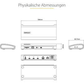 Startech Thunderbolt 4 Dock, 96W Power Delivery, Single 8K/Dual Monitor 4K 60Hz, 3xTB4/USB4 Ports/4xUSB-A/SD/GbE, Thunderbolt 4 Docking Station für Windows oder TB3 MacBook, 0.8m Kabel