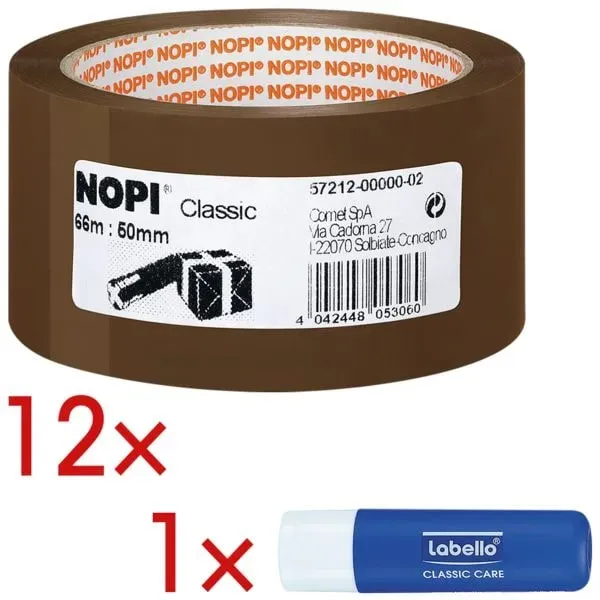 Nopi 12 Rollen Packband »Classic« inkl. 1 Lippenpflegestift »Labello Classic« braun