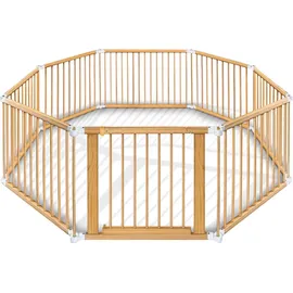 KIDUKU KIDUKU® 7,2 Meter Laufgitter weiß XXL klappbar inkl. Tür, bestehend aus 8 Elementen, individuell formbar Laufstall Absperrgitter - Naturbelassen