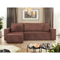 Mirjan24 Ecksofa Karl Cord Eckcouch L-Form Schlaffunktion Bettkasten und universal, Rückenlehne in Form beweglicher Kissen (Farbe: Poso 29)