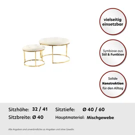 Kayoom Hocker Becky 825 2er-Set Kunststoff 60 x 41 x 60 cm Elfenbein/Gold