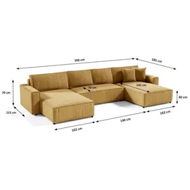 petits-meubles U-sofa 5-sitzig umbaubar Truhe Isaac Cord Gelb