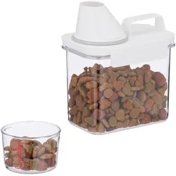 Relaxdays Futter Aufbewahrungsbox, Messbecher, luftdichter Deckel, 1,1 l, Trockenfutter, Müsli, Waschpulver, transparent