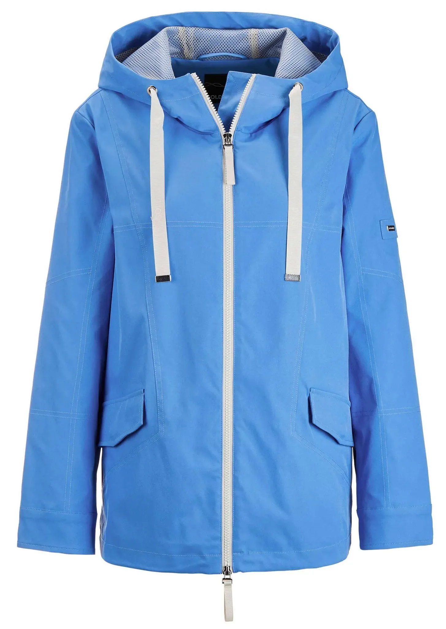 Kurzjacke GOLDNER "Sportive A-Linien-Jacke", Damen, Gr. 46, blau, Obermaterial: 100% Polyester PES., weit, Druckknopf, Jacken Kurzjacke, Mit Sportiver Nahtführung