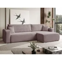 MargaretHadas24 Ecksofa L Form Sofia 277 x 143 cm mit Schlaffunktion und Bettkasten Couch Cord Schlafsofa Schlafcouch Sofa universale Seite, puderrosa - Hellrosa