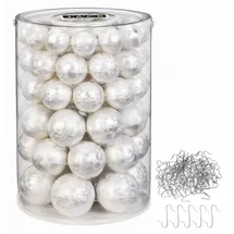Jack by Inge Glas 60x Glas Christbaumkugeln 4 5 6 7 cm Eislack Weiß/Offwhite + Haken