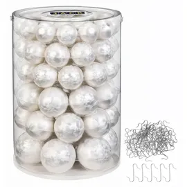 Jack by Inge Glas 60x Glas Christbaumkugeln 4 5 6 7 cm Eislack Weiß/Offwhite + Haken