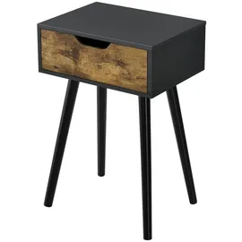 [en.casa] Beistelltisch Östersund 60x40x30 cm mit Schublade Schwarz/Dunkler Holzton