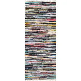 Andiamo Multi - handgewebter Flickenteppich Boho aus 100% Baumwolle, waschbarer Teppich und Läufer für Wohnzimmer, Flur & Küche, 80 x 200 cm
