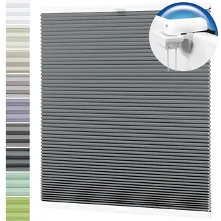 Wabenplissee nach Maß Verdunklung Thermo Plissee Klemmfix Ohne Bohren Dunkelstahl Rückseite Weiß Breite: 81-90 cm, Höhe: 101-140 cm