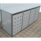Mülltonnenverkleidung aus feuerverzinktem Stahlblech, BxTxH 1960x830x1160 mm m. Klappdach, für 3 Tonnen, Stanzung 3/5, Farbe DB703/RAL9006 - Dunkelgrau/Hellgrau