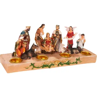 Brubaker Krippenfigur Kerzenhalter - Weihnachtskrippe für Kerzen mit 3 cm Ø - 29 cm Tischkrippe Weihnachtsfigur mit handbemalten Figuren Jesus, Maria, Josef und Könige - Adventskerzen Halter
