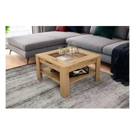 byLIVING Couchtisch Ralph/moderner Sofatisch mit Glaseinlage und großzügiger Schublade in Artisan Eiche Optik/Beistelltisch mit viel Stauraum/B 67, H 43, T 67 cm