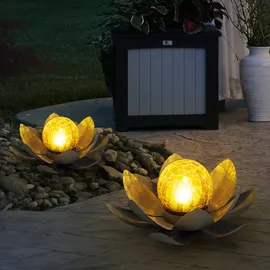 GLOBO 2er Set LED Solarleuchten, 1x Lotusblume 1x Buddha