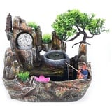 HarBin-Star Zimmerbrunnen mit LED Beleuchtung, Tischbrunnen Wasserfall, GartenAquariumHarz Desktop-Brunnen, Zimmerbrunnen mit Pflanzen 30 x 18 x 26cm