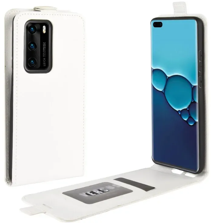 Flip Case Handyhülle für Huawei P40 Pro Vertikal Schutzhülle Tasche Cover Weiß Bumper Smartphone Kartensteckplatz-Kreditkarte-Geldscheine EC-Karte Bank-Karte