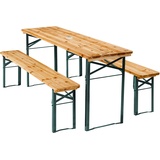 Tectake tectake® Bierzeltgarnitur Ludwig 3-teilig mit Sonnenschirmhalterung, klappbar und standfest, Holzlackierung mit Klarlack
