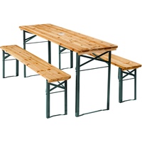 Tectake tectake® Bierzeltgarnitur Ludwig 3-teilig mit Sonnenschirmhalterung, klappbar und standfest, Holzlackierung mit Klarlack