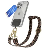 EAZY CASE - Handykette Universal zum Umhängen kompatibel mit jedem Handy Kette mit Hülle kombinierbar Handykordel mit Karabiner für Handyhülle Handyband zum Umhängen Bunt Leo Kordel Schwarz Braun - Gold