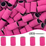 Schleifkappen Nagelfräser 180er Körnung, Nagelfräser Schleifhülsen 100 Stück, Fein Schleifhülsen Nagelfräser Naturnägel, Schleifbänder Nagelfräser mit Nagelbohrer 2.35mm für Nagelkunst Nageldesign