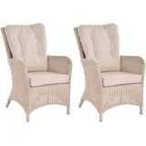 Set/2 Moderner Rattan Ohrenbackensessel Esszimmer mit Armlehne (Vintage Weiss)