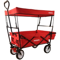 FROSAL Bollerwagen Max faltbar mit Sonnendach & Bremse Handwagen klappbar rot Transportwagen