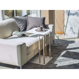 Yamazaki Beistelltisch, weiß, Metall, Echtholz, U-Form,L-Form, 35x55x35 cm,