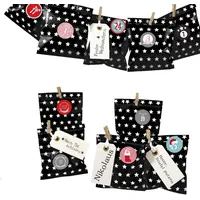 Frau Wundervoll DIY Adventskalender zum Befüllen Bescherung, Papiertueten flach 13x16,5cm, schwarz Stern, Ziffern bunt