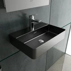 Alpenberger Waschbecken 60 cm mit Nano | Aufsatzwaschbecken Schwarz Matt Badezimmer Gäste-WC | Keramik Waschbecken mit Überlauf & Hahnloch Waschtisch