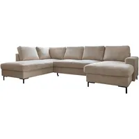 MID.YOU Wohnlandschaft Beige Textil, 8-Sitzer, U-Form, links, 303x197 cm, Made in EU, Liegefunktion, Rücken echt, Wohnzimmer, Sofas - Ecksofa mit Bettfunktion aus Cord Ecke
