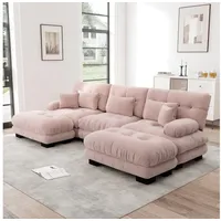STILVORA Schlafsofa 3-Sitzer-Sofa mit Fußhocker Modulare Sofa mit Dekokisse für Wohnzimmer rosa