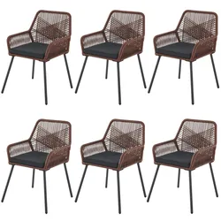 Juskys Rope Gartenstühle Kastos 6er Set - Outdoor Stuhl 150 kg belastbar - Gartenstuhl Braun