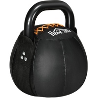 HOMCOM Kettlebell, 8 kg Kugelhantel, mit Stahlgriff, für freies Gewichtstraining, Krafttraining, Gewichtheben, Ausdauer, Core-Training, Bodenschonender Kunstledermantel, Schwarz