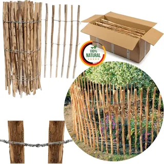Floranica Staketenzaun aus Haselnuss Kastanie 1 laufender Meter x 50cm hoch 8-10cm Zwischenraum Hühnerzaun Lattenzaun Gartenzaun, Rollzaun,Hundezaun,