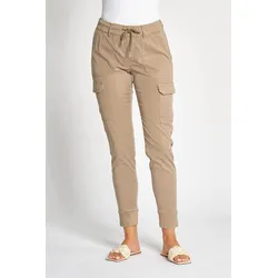 Cargohose ZHRILL "DAISEY", Damen, Gr. XXL, N-Gr, grau (taupe), Web, Obermaterial: 67% Baumwolle, 30% Lyocell (TENCEL), 3% Elasthan, casual, slim fit knöchellang, Hosen, mit Strass-Steinen