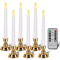Kerzen Mit Goldenen Haltern. Flammenlose Stabkerzen Mit Fernbedienung Und Timer. Weiße Led-weihnachtskerzen. 6er-set.