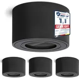 linovum 4 Stück Aufbauleuchte SMOL-W flach IP44 in matt schwarz & rund - Decken Aufbaulstrahler mit Ø 80 mm geeignet für LED Module