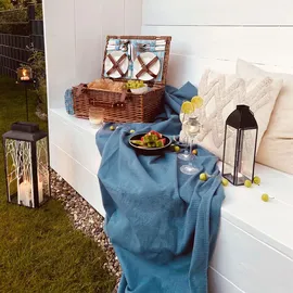 ZOLLNER Waffelpique Decke, 150x200 cm, Baumwolle, atmungsaktiv, blau