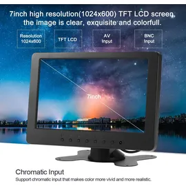 docooler 7 Zoll TFT LCD Monitor Bildschirm 16: 9 1024 * 600 BNC AV Video Audio für PC-Sicherheit VCD DVD EU-Stecker